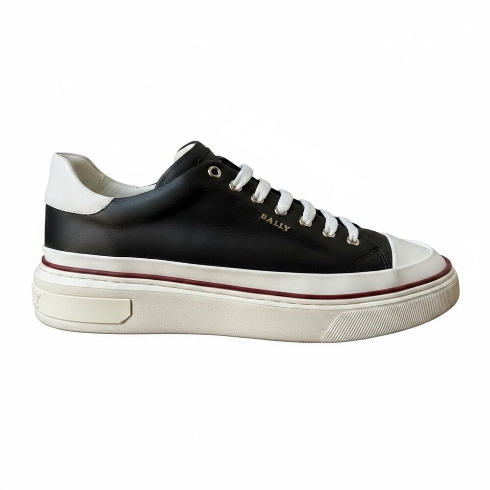 Bally Maily Authentic Black/White Low Top Lace Up Calf Leather Sneakers Size 12